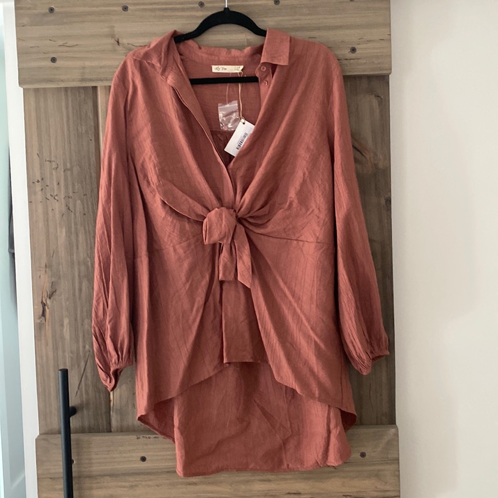 Mauve textured front tie shirt